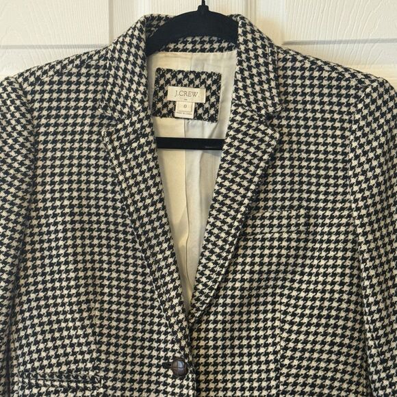 J.Crew Women’s Houndstooth Wool Blend Blazer Jacket Size 0 Black Cream Fall 2013 - Picture 3 of 10